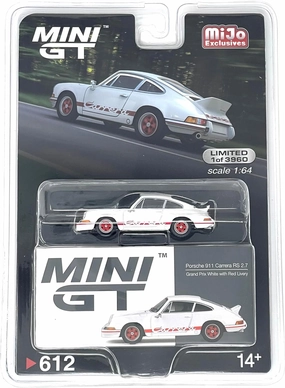911 Carrera RS 2.7 Grand Prix White with Red Stripes Limited Edition to 3960 Pieces Worldwide 1/64 Diecast Model Car by True Scale Miniatures MGT00612