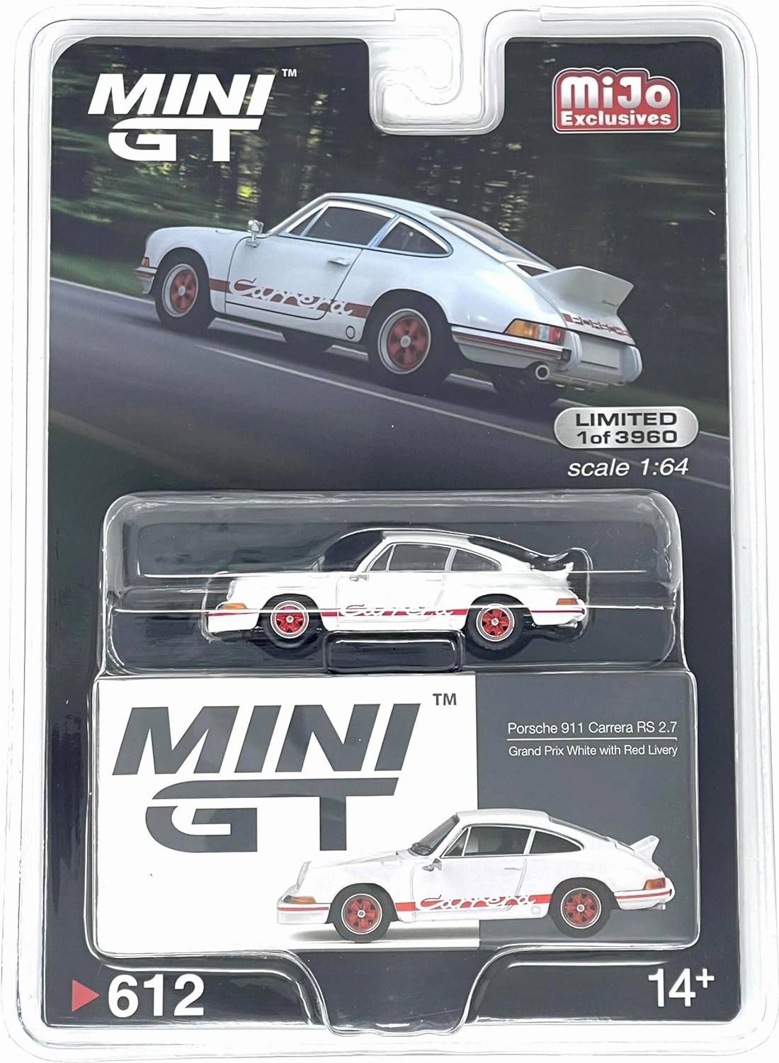 911 Carrera RS 2.7 Grand Prix White with Red Stripes Limited Edition to 3960 Pieces Worldwide 1/64 Diecast Model Car by True Scale Miniatures MGT00612