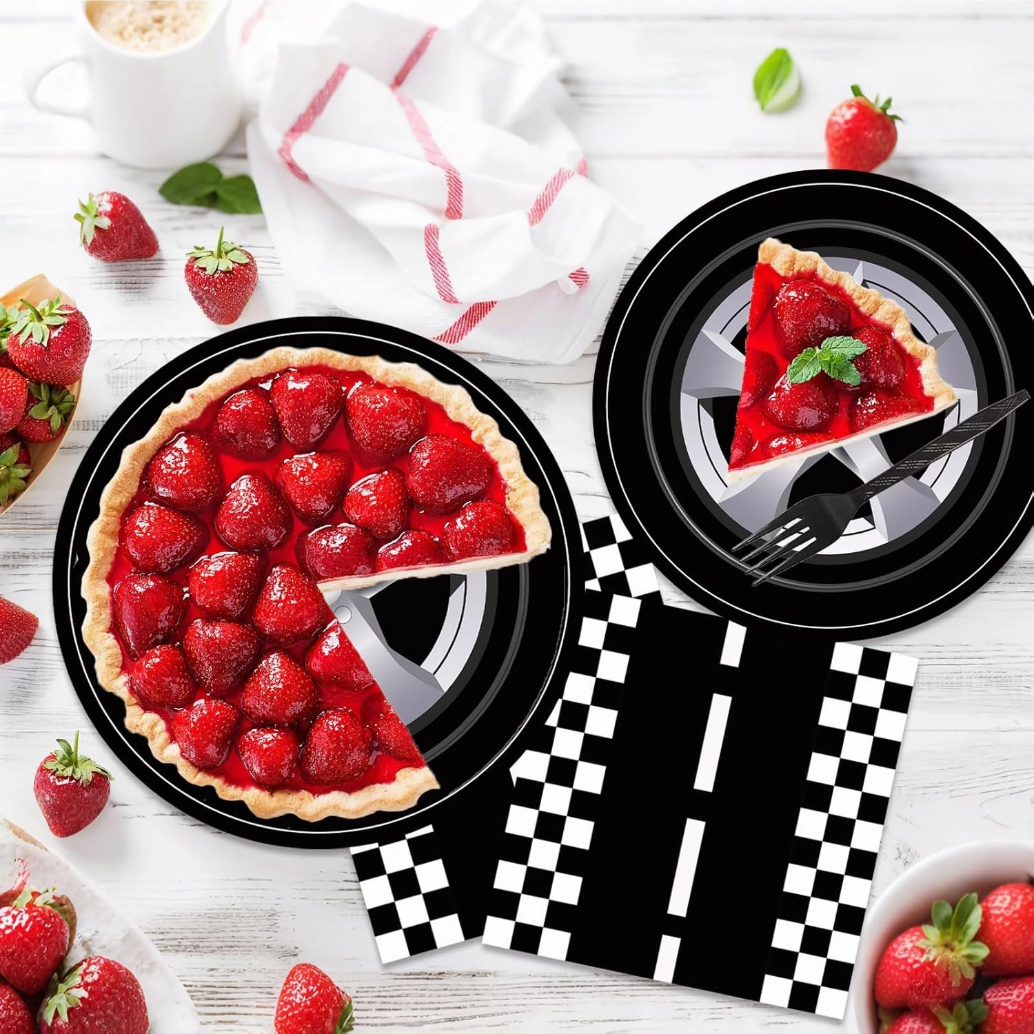 96 Pcs Race Car Party Plates and Napkins Set Include Wheels Track Napkins Black Forks, Disposable Racing Themed Birthday Dinnerware for Boys Birthday Decorations, Serves 24