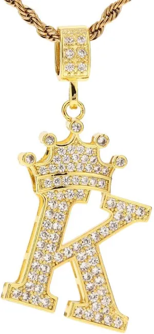 A-Z Letters Necklace Crown Necklace for Men Women 18K Gold Plated Letters Pendants with 23'' Chain Hip Hop Alphabet Name Jewelry Mom Gifts