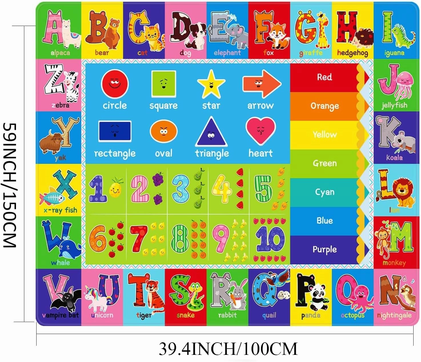 ABC Carpet,Kids Carpet for Playroom, Classroom Floor Play Mat for Kids,Preschool Rugs wtih ABC, Numbers, Animals, Extra Large Thick (59X39.4 Inch)