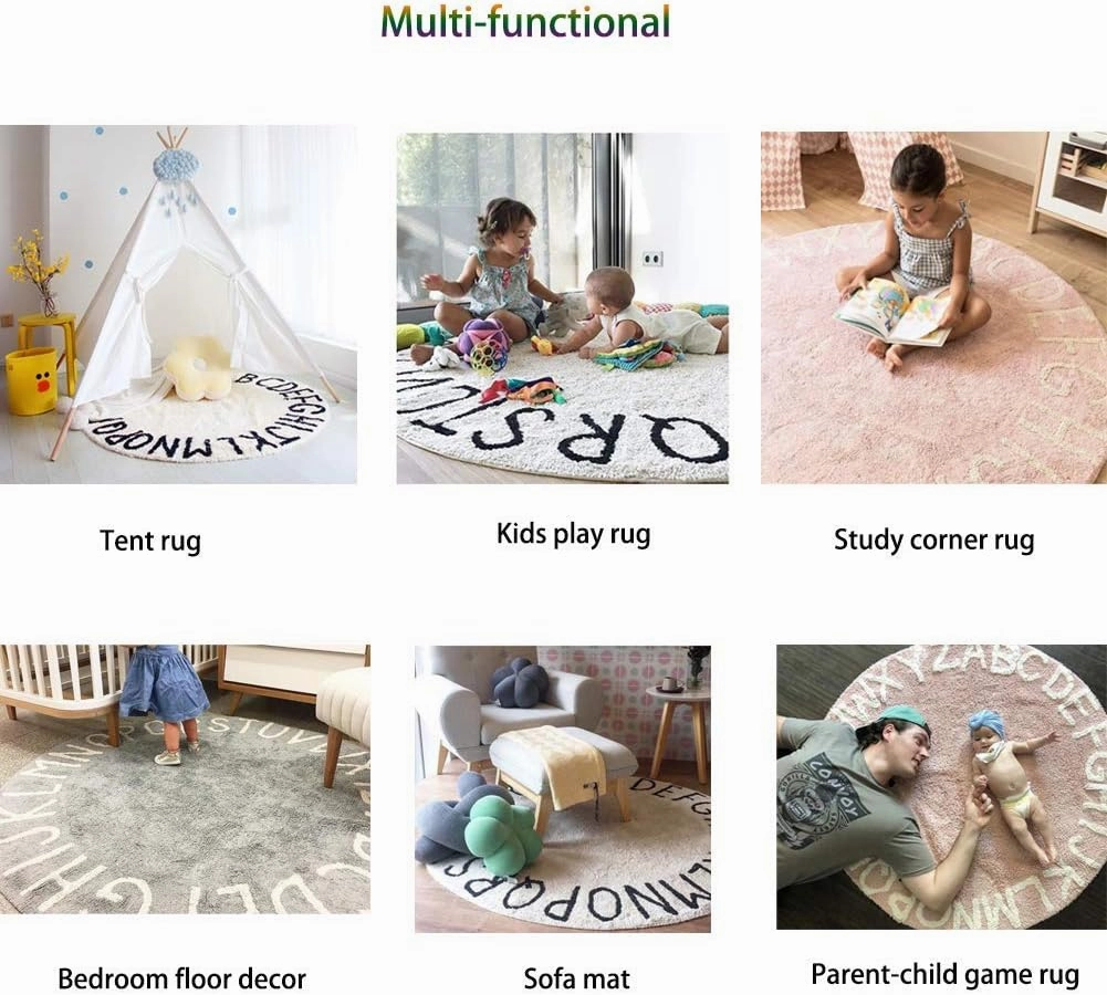 ABC Kids Rug Alphabet Educational Area Rugs for Infant Toddlers - Baby Play & Sleeping Plush Mat, Hand Woven Alphabet Carpet for Home Decor Teepee Tent (Round, 47", Pink White)