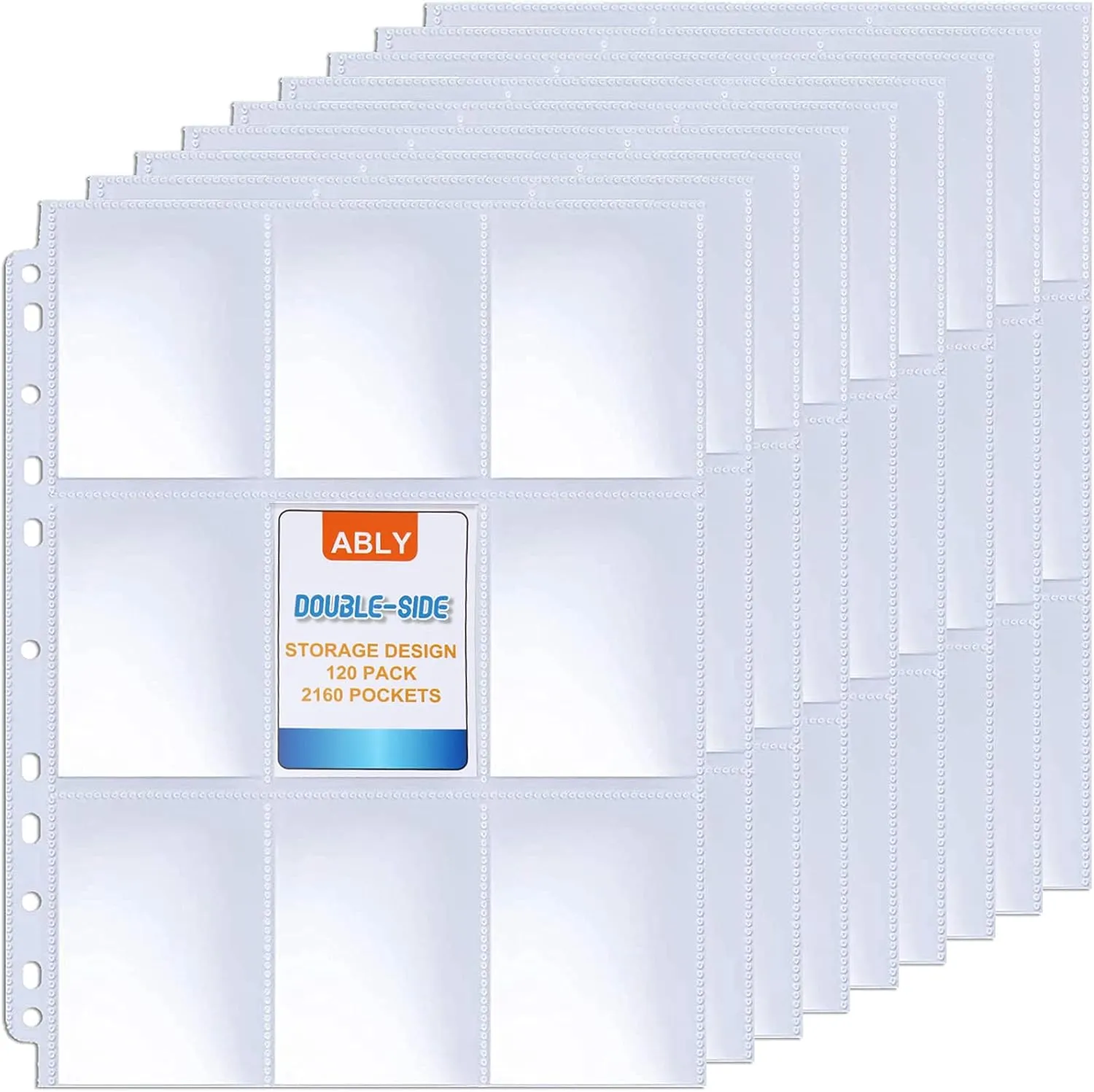 ABLY 120 Pages Double-Sided Trading Card Pages Sleeves 9-Pocket Clear Plastic Game Card Protectors for Skylanders, Pokemon, Baseball Cards and More, Fit 3 Ring Binder