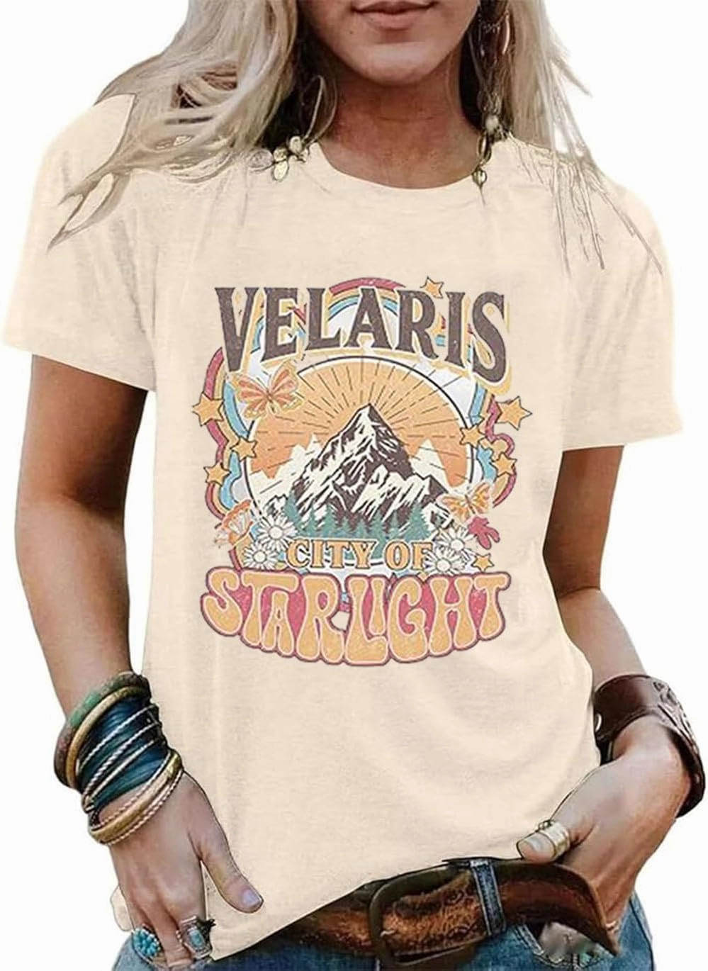 Acotar Velaris Shirt Tee Tops Women Night Court Symbol Tee Tops Funny Letter Printed Short Sleeve Tee Gifts Shirts