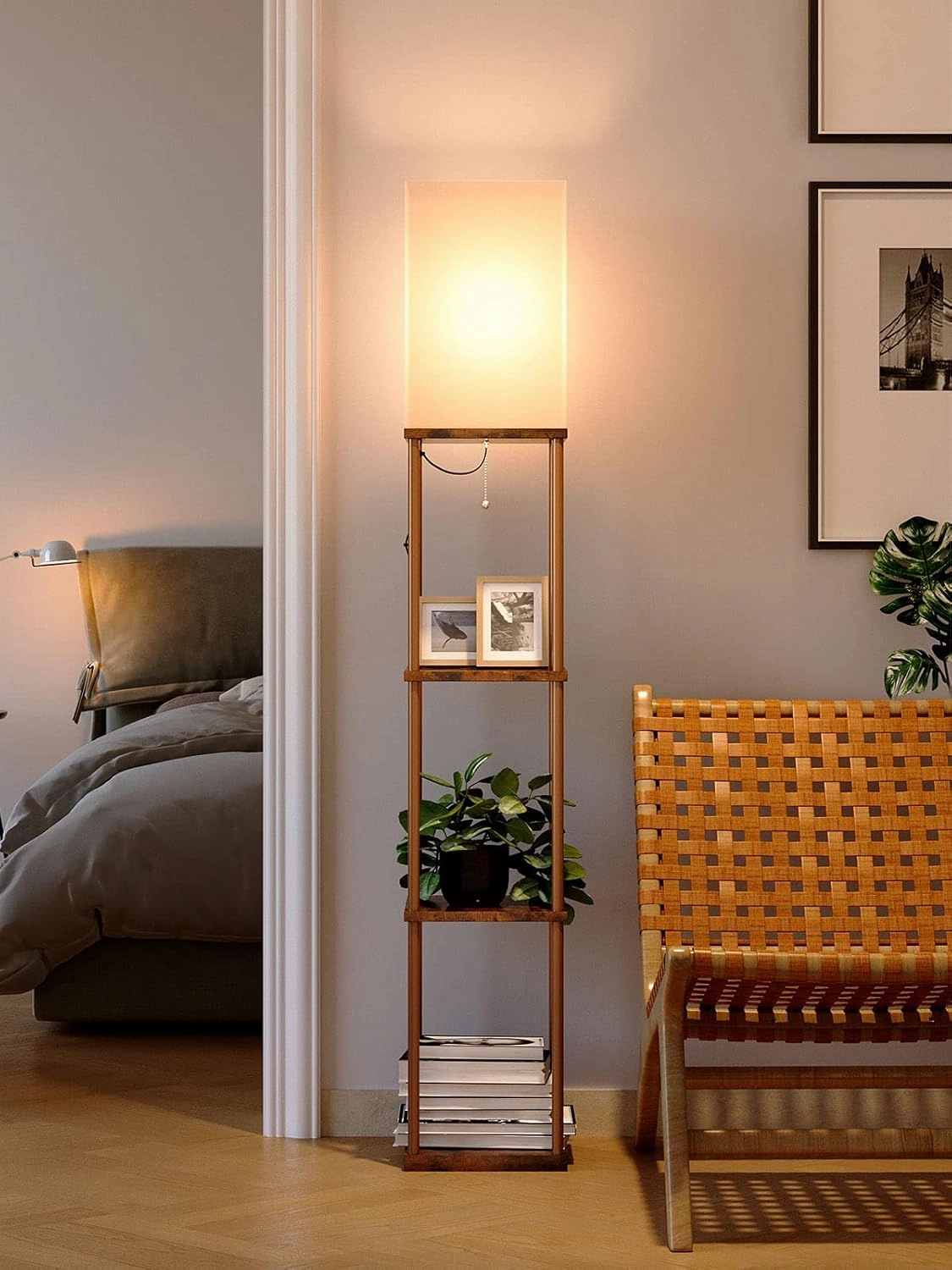 addlon Floor Lamp with Shelves, 4-Tier Modern Shelf Floor Lamp with 3CCT LED Bulb, Display Lamp for Living Room, Bedroom and Office - Brown