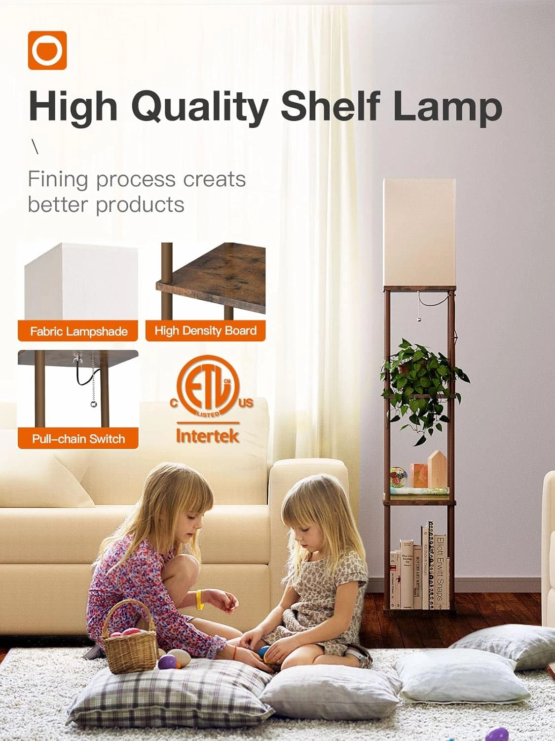 addlon Floor Lamp with Shelves, 4-Tier Modern Shelf Floor Lamp with 3CCT LED Bulb, Display Lamp for Living Room, Bedroom and Office - Brown