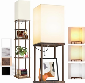 addlon Floor Lamp with Shelves, 4-Tier Modern Shelf Floor Lamp with 3CCT LED Bulb, Display Lamp for Living Room, Bedroom and Office - Brown