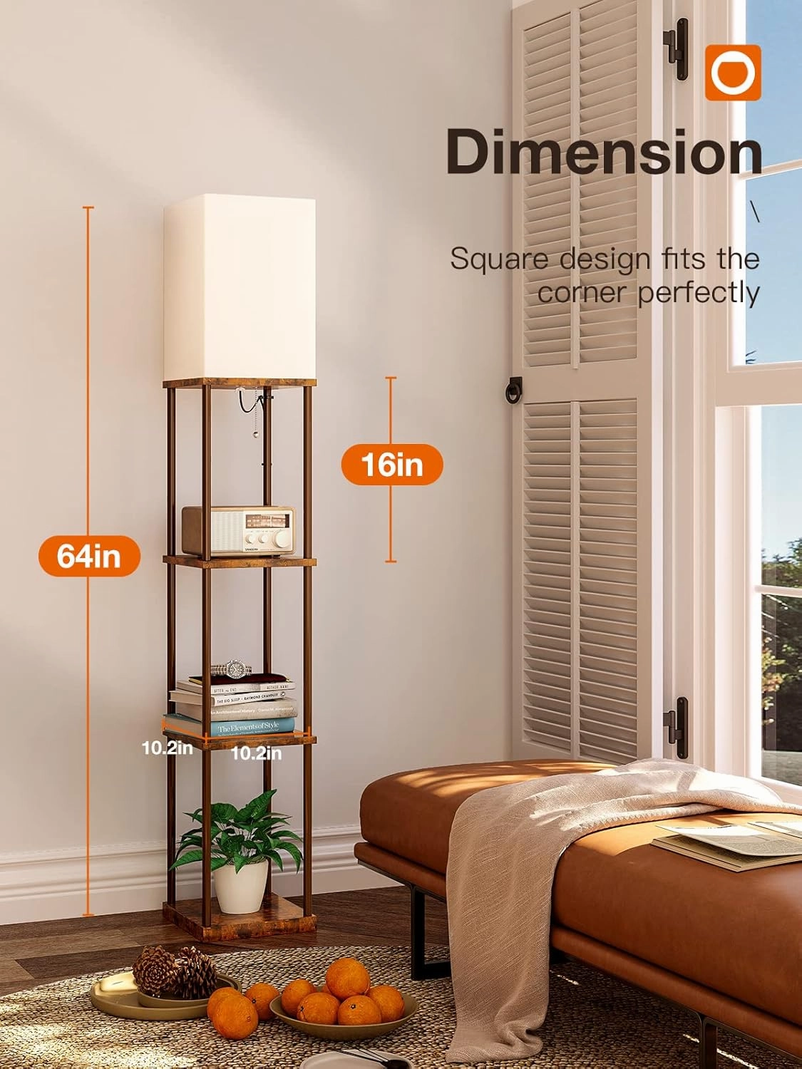 addlon Floor Lamp with Shelves, 4-Tier Modern Shelf Floor Lamp with 3CCT LED Bulb, Display Lamp for Living Room, Bedroom and Office - Brown