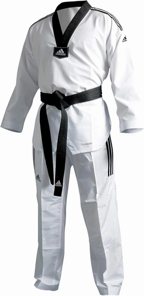 adidas Eco Fighter 3 Taekwondo Black V-Neck Ultralight Sparring Uniform w/ 3 Stripes - 100% Polyester