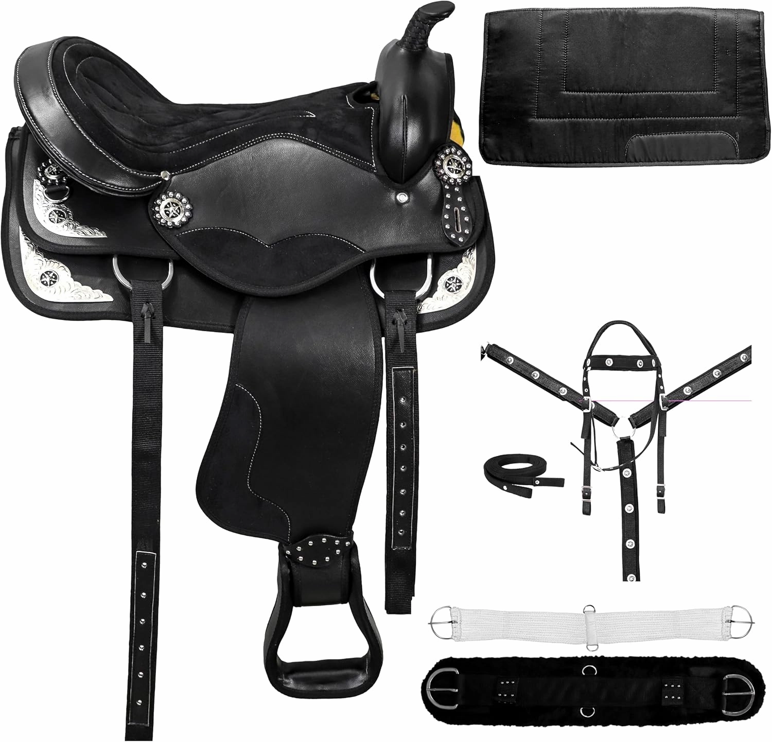 Adult Classic Quality Handmade Synthetic Premium Comfort Western Barrel Racing Trail Equestrian Horse Saddle Tack Size 15" to 17" inches Seat