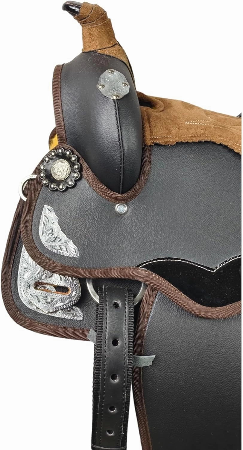 Adult Classic Quality Synthetic Premium Comfort Western Barrel Racing Trail Equestrian Horse Saddle Size 14" to 18" inches Seat