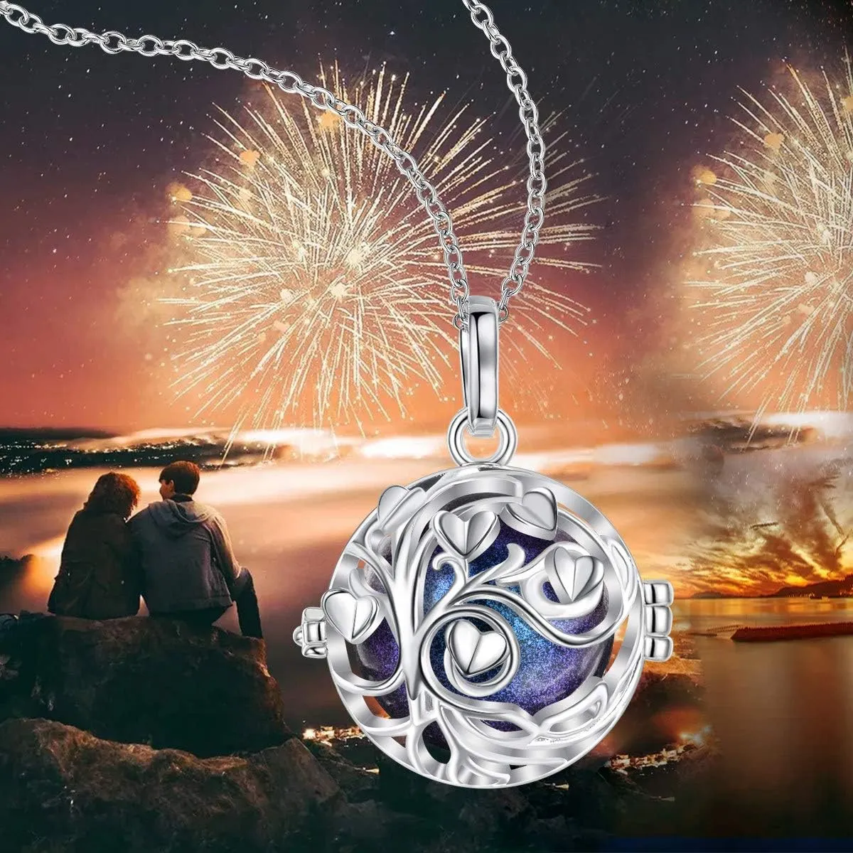 AEONSLOVE Harmony Ball Pregnancy Bola Necklace, Tree of Love Angel Chime Caller Bell Pendant Necklaces for Women, Mom to be Gift, 30"& 45" Chain