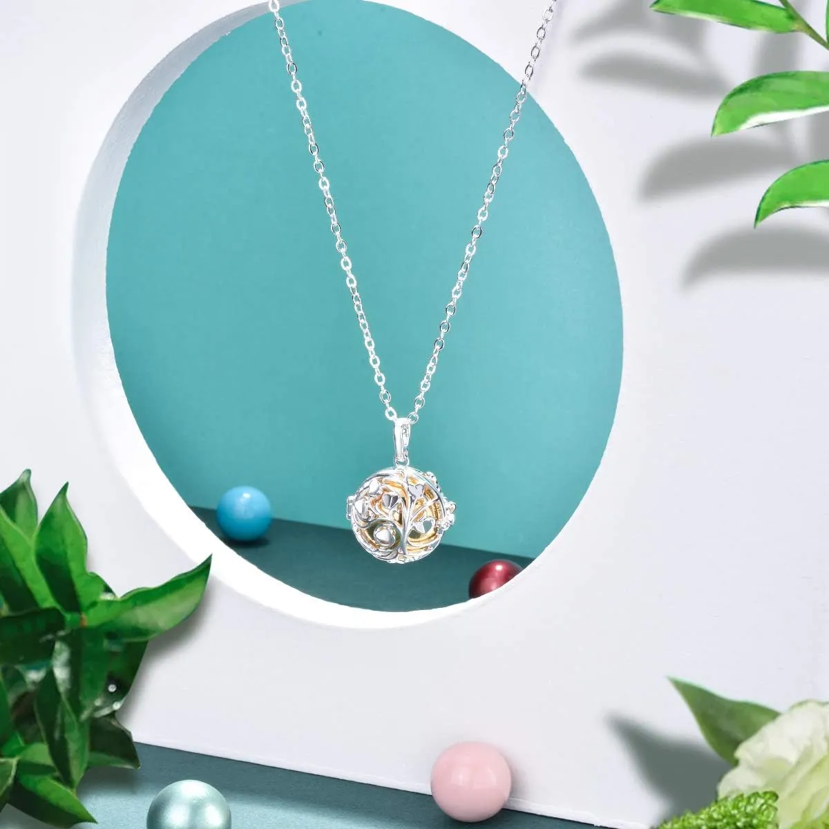 AEONSLOVE Harmony Ball Pregnancy Bola Necklace, Tree of Love Angel Chime Caller Bell Pendant Necklaces for Women, Mom to be Gift, 30"& 45" Chain