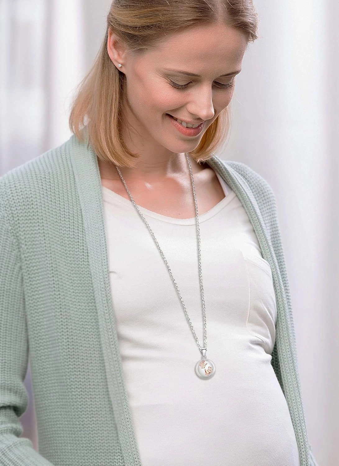 AEONSLOVE Baby Feet Harmony Ball Necklace Angel Chime Caller Necklace Balls for Women Bola Necklace Rattle Pendant Necklace Soothing Musical Necklace for Expecting Mothers - 30 & 45 Inch Chain