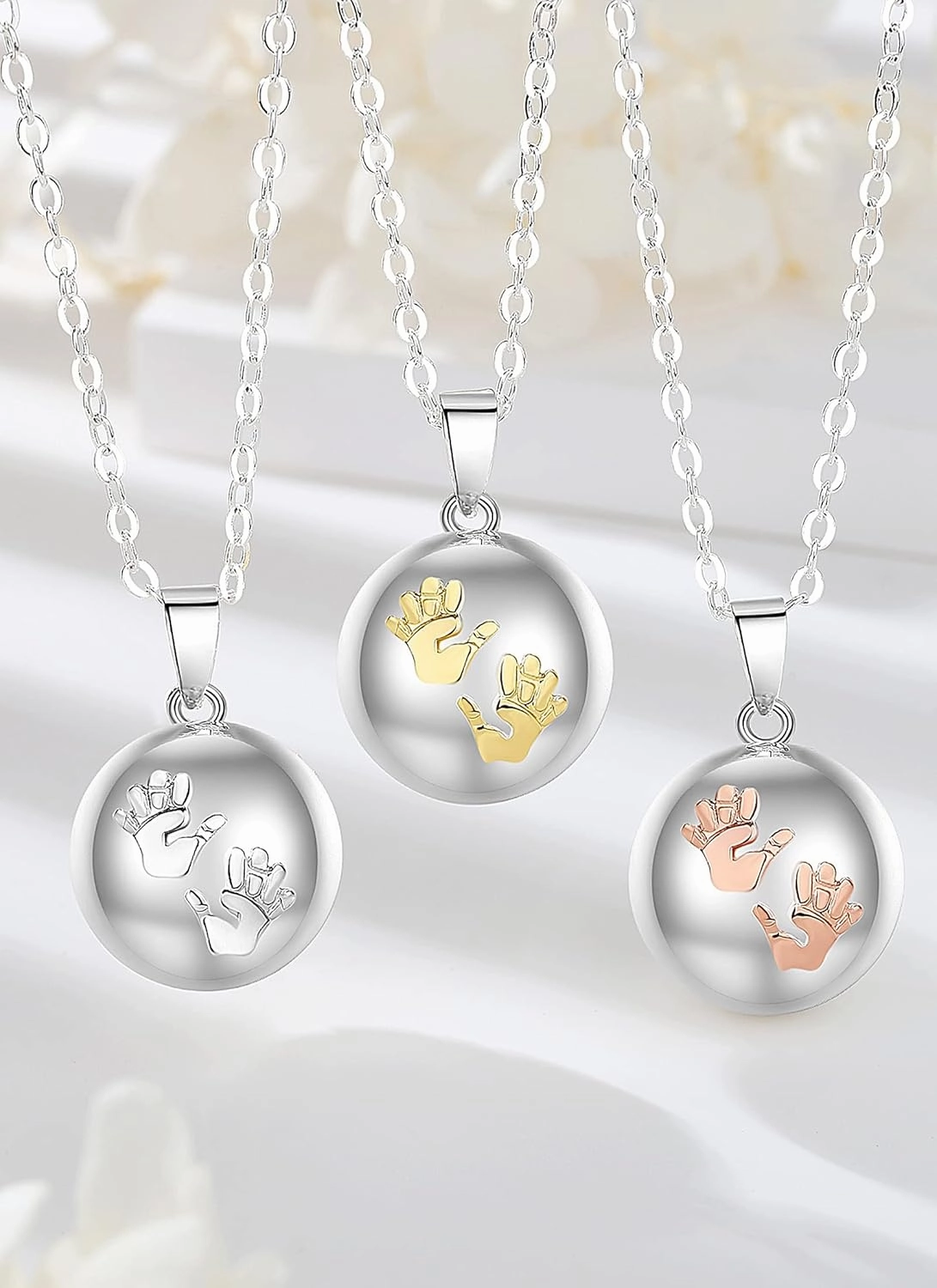 AEONSLOVE Baby Feet Harmony Ball Necklace Angel Chime Caller Necklace Balls for Women Bola Necklace Rattle Pendant Necklace Soothing Musical Necklace for Expecting Mothers - 30 & 45 Inch Chain