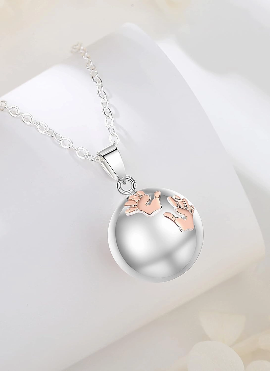 AEONSLOVE Baby Feet Harmony Ball Necklace Angel Chime Caller Necklace Balls for Women Bola Necklace Rattle Pendant Necklace Soothing Musical Necklace for Expecting Mothers - 30 & 45 Inch Chain