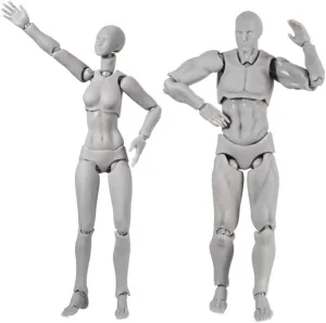AHOHOS Action Figure Models for Artists, Body Kun DX Set Male & Female Action Figure Model Set for SHF Body Kun Doll PVC Body-Chan DX Set (Grey,Male Female)
