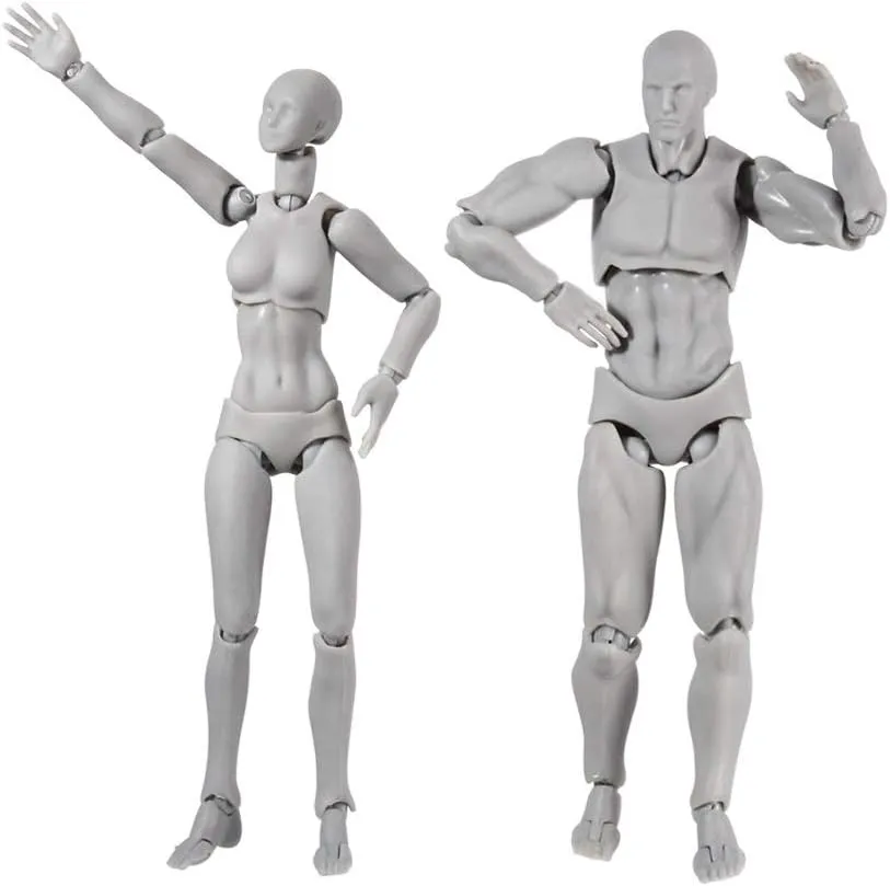 AHOHOS Action Figure Models for Artists, Body Kun DX Set Male & Female Action Figure Model Set for SHF Body Kun Doll PVC Body-Chan DX Set (Grey,Male Female)