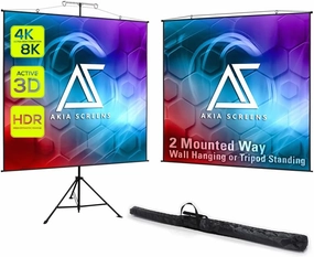 Akia Screens 57 inch Portable Projector Screen with Tripod Stand and Carry Bag, 1:1 4:3 16:9 4K 8K HD 3D Indoor Outdoor Movie Projection Screen for Home Theater Office, AK-T57SLITE Black