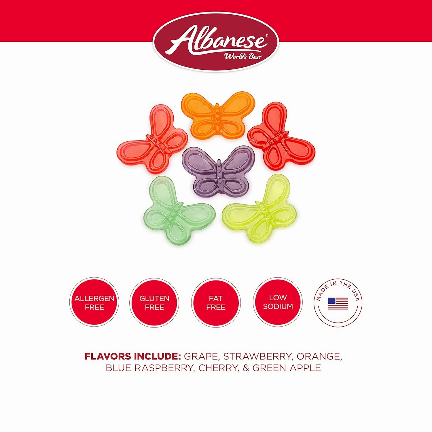 Albanese World's Best Large Assorted Fruit Gummi Butterflies, 5lbs of Candy