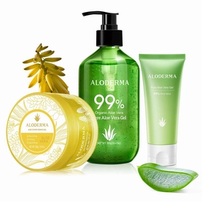 Aloderma Aloe Vera Gel Set 3 Pack - Aloe Flower Essence Gel, Pure Aloe Vera Gel, Travel Size Aloe Gel