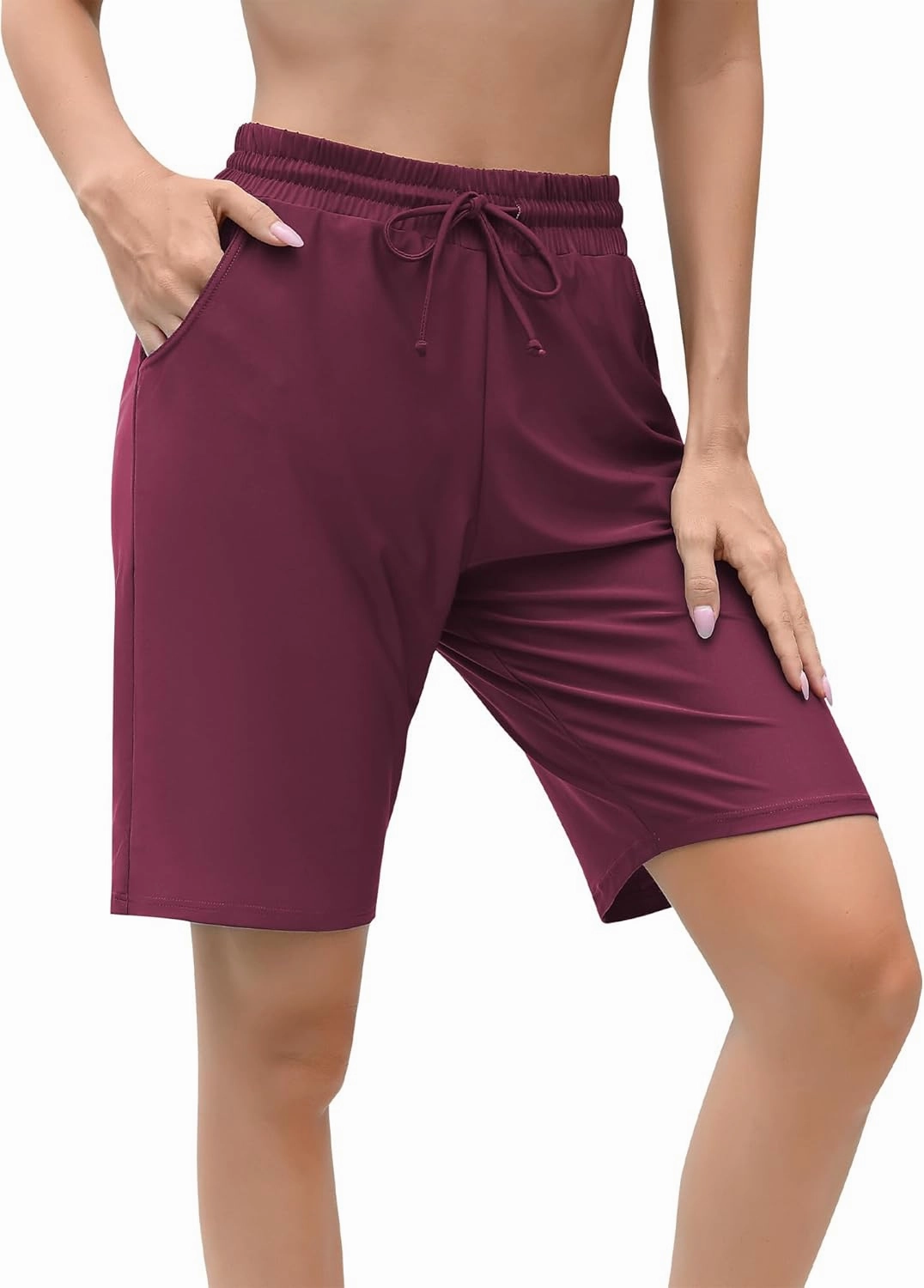 ALove Women's 9" Swim Shorts High Waisted Swim Board Shorts with Pockets UPF 50  Swimsuit Bottoms Built-in Brief