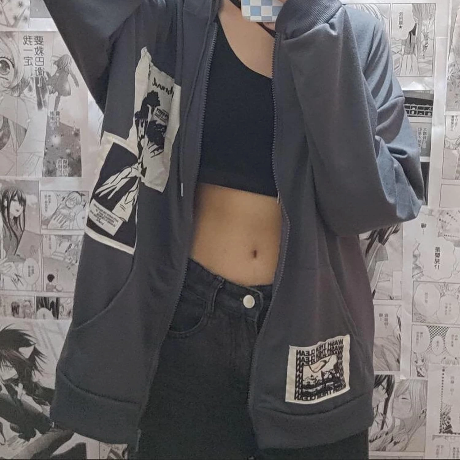 Alt Emo Clothes Women Oversized Zip Up Hoodies Rhinestone Y2k Aesthetic Skeleton Sweatshirts Grunge Gothic Jacket Streetwear