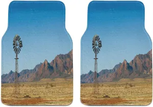 Ambesonne Windmill Car Mat Set of 2, Flinders Ranges South Australia Mountains Barren Land Summer, Front Seat Floor Mat Durable PVC Backing Accesory, 27.5" x 17.9", Earth Yellow Pale Blue