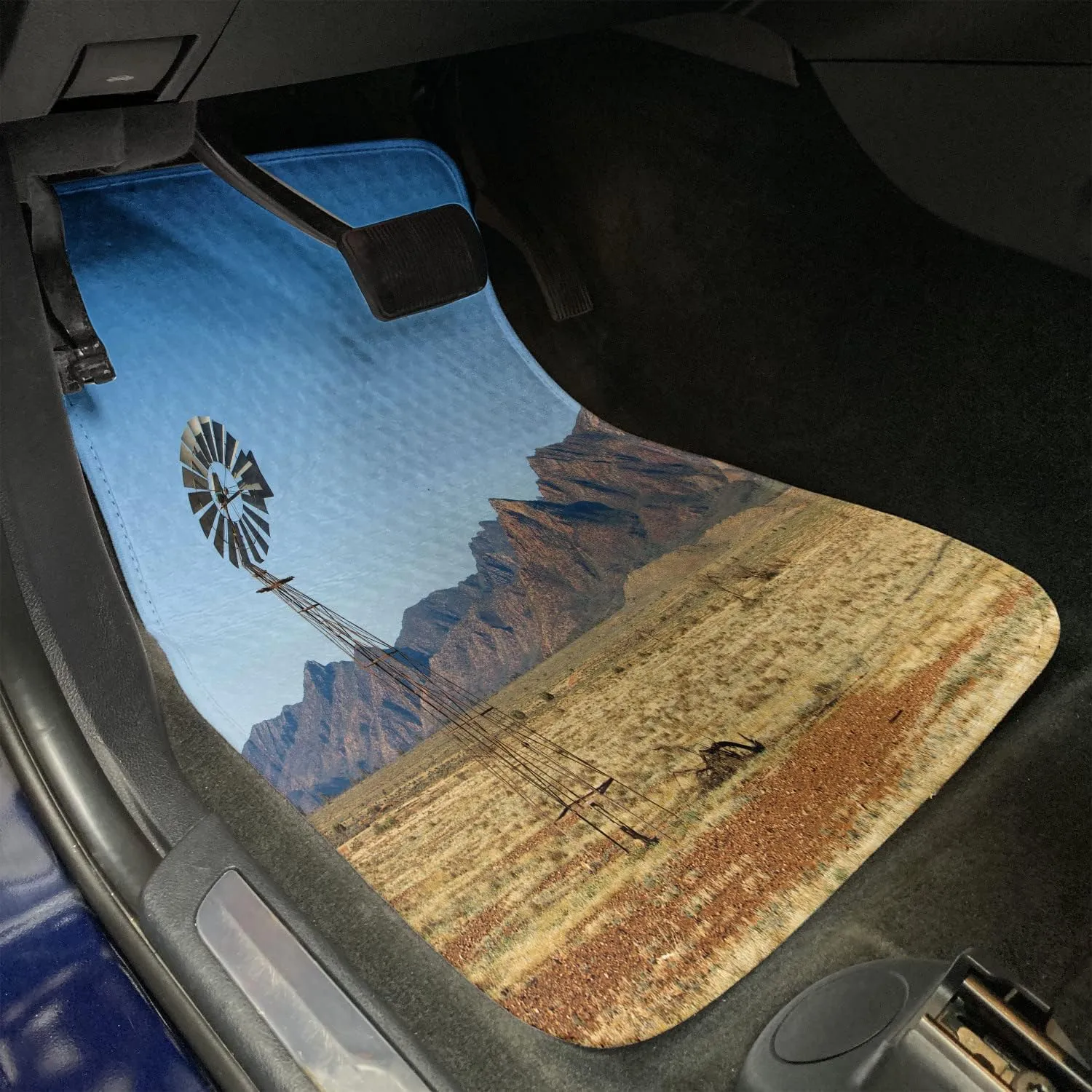 Ambesonne Windmill Car Mat Set of 2, Flinders Ranges South Australia Mountains Barren Land Summer, Front Seat Floor Mat Durable PVC Backing Accesory, 27.5" x 17.9", Earth Yellow Pale Blue