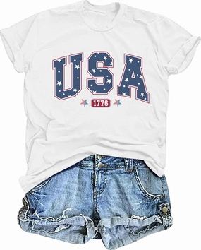American Flag Shirts for Women: USA Flag Graphic Tee 4th July T Shirt Blouse Tops