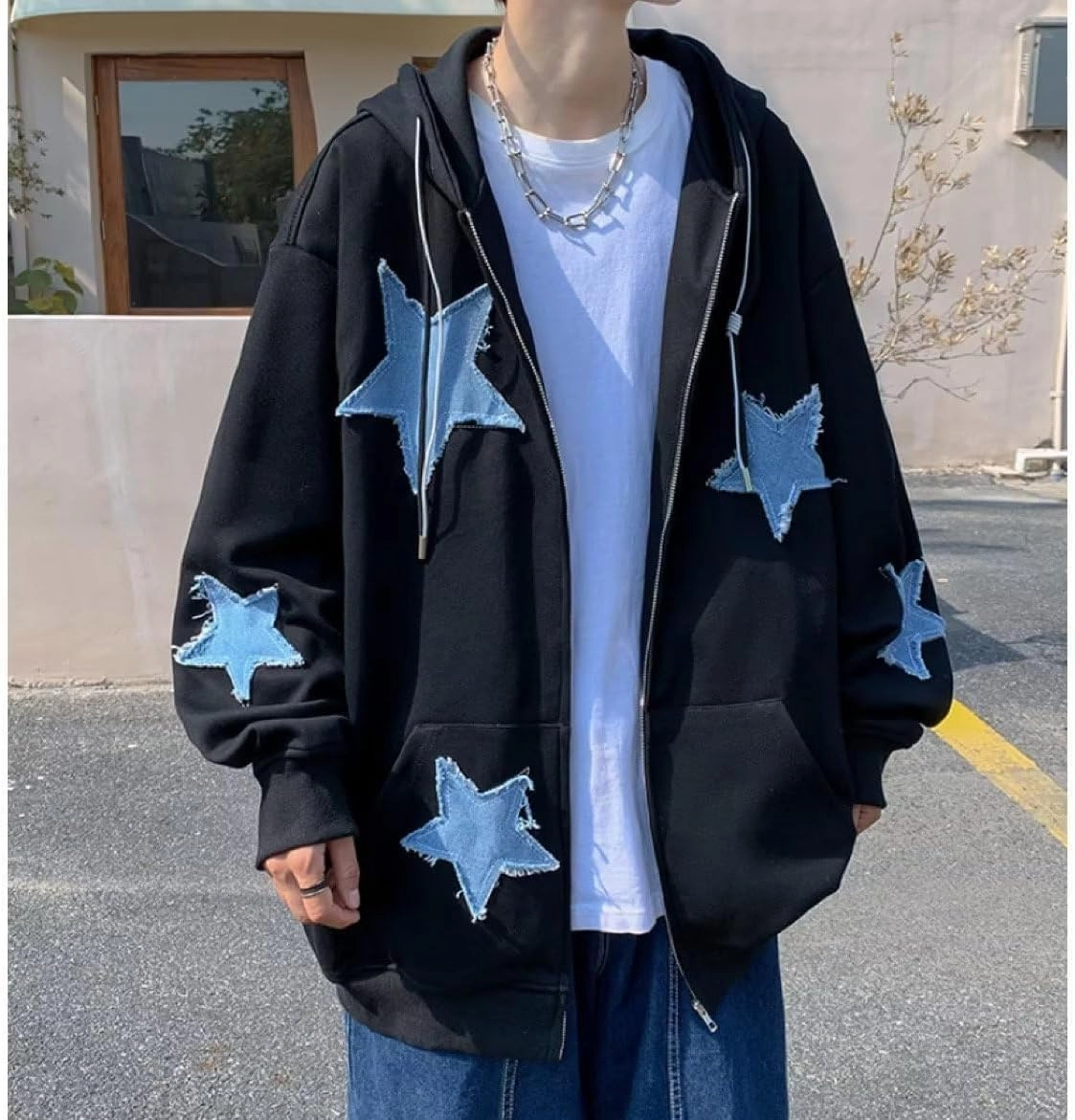 Amiblvowa Y2K Zip Up Hoodie Men Women Star Letter Graphic Hoodies Vintage Aesthetic Hooded Sweatshirt Harajuku Jacket
