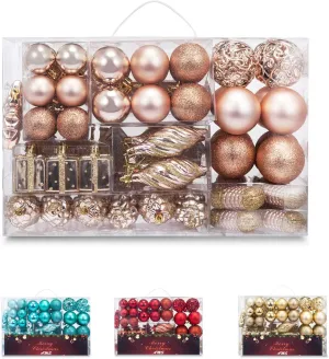 AMS 90ct Christmas Ball Assorted Pendants Shatterproof Tree Ornaments Seasonal Decorations in a Reusable Hand-Help Gift Box Ideal for Holiday and Party (Champagne, 90ct)