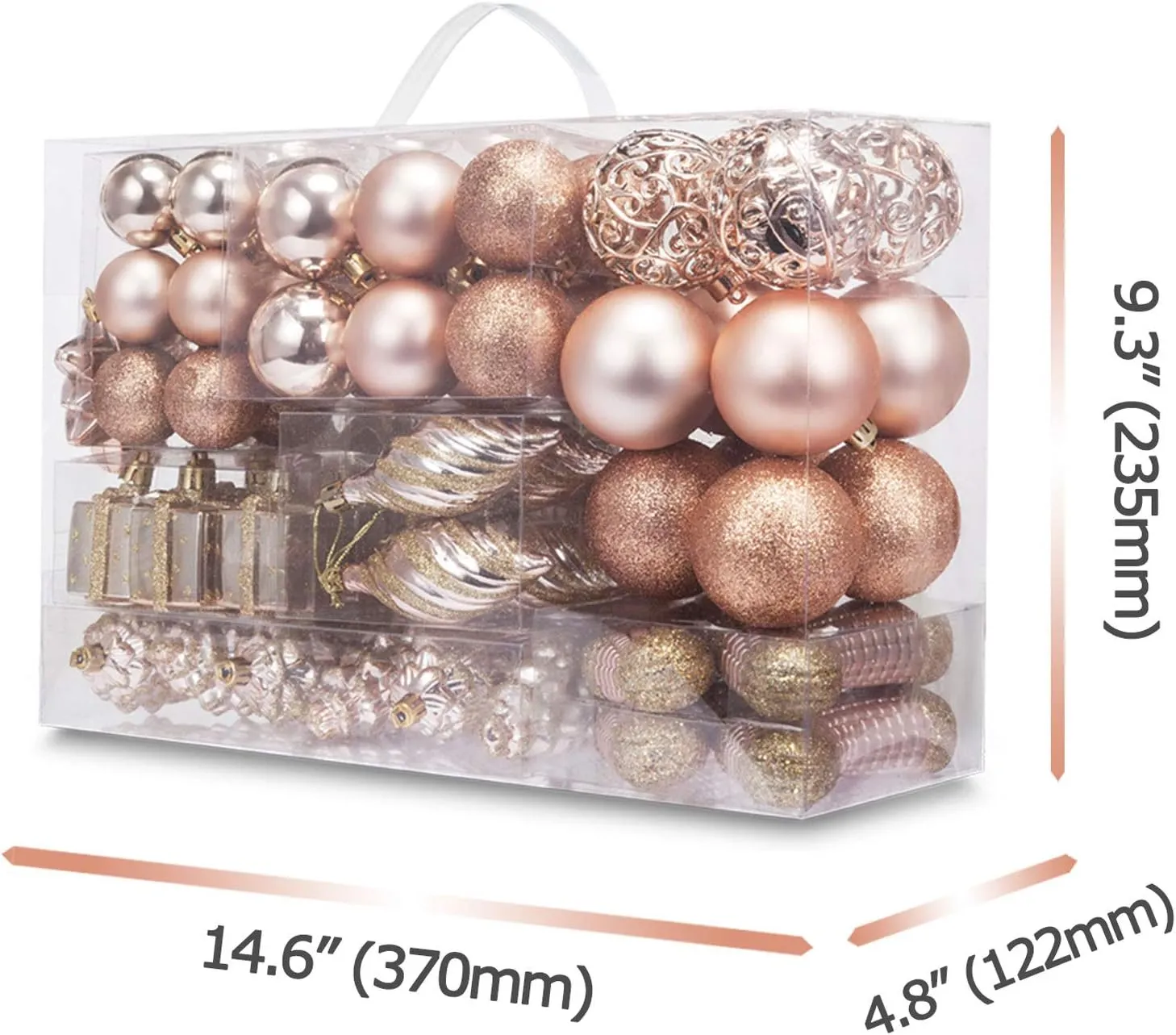 AMS 90ct Christmas Ball Assorted Pendants Shatterproof Tree Ornaments Seasonal Decorations in a Reusable Hand-Help Gift Box Ideal for Holiday and Party (Champagne, 90ct)