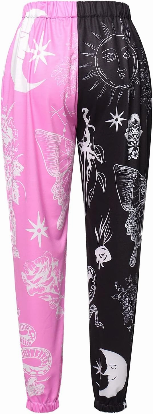 Amuver Women's Boho Hippie Harem Pants High Smocked Waist Printed Patchwork Sweatpants Yoga 90S Goth Baggy Casual Trousers