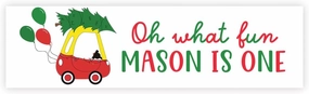 Andaz Press 13x48-Inch Personalized Oh What Fun It is to Be One Birthday Banner, Custom Christmas Birthday Party Decorations, Christmas First Birthday Decorations, Classic Toy Car Oh What Fun Banner