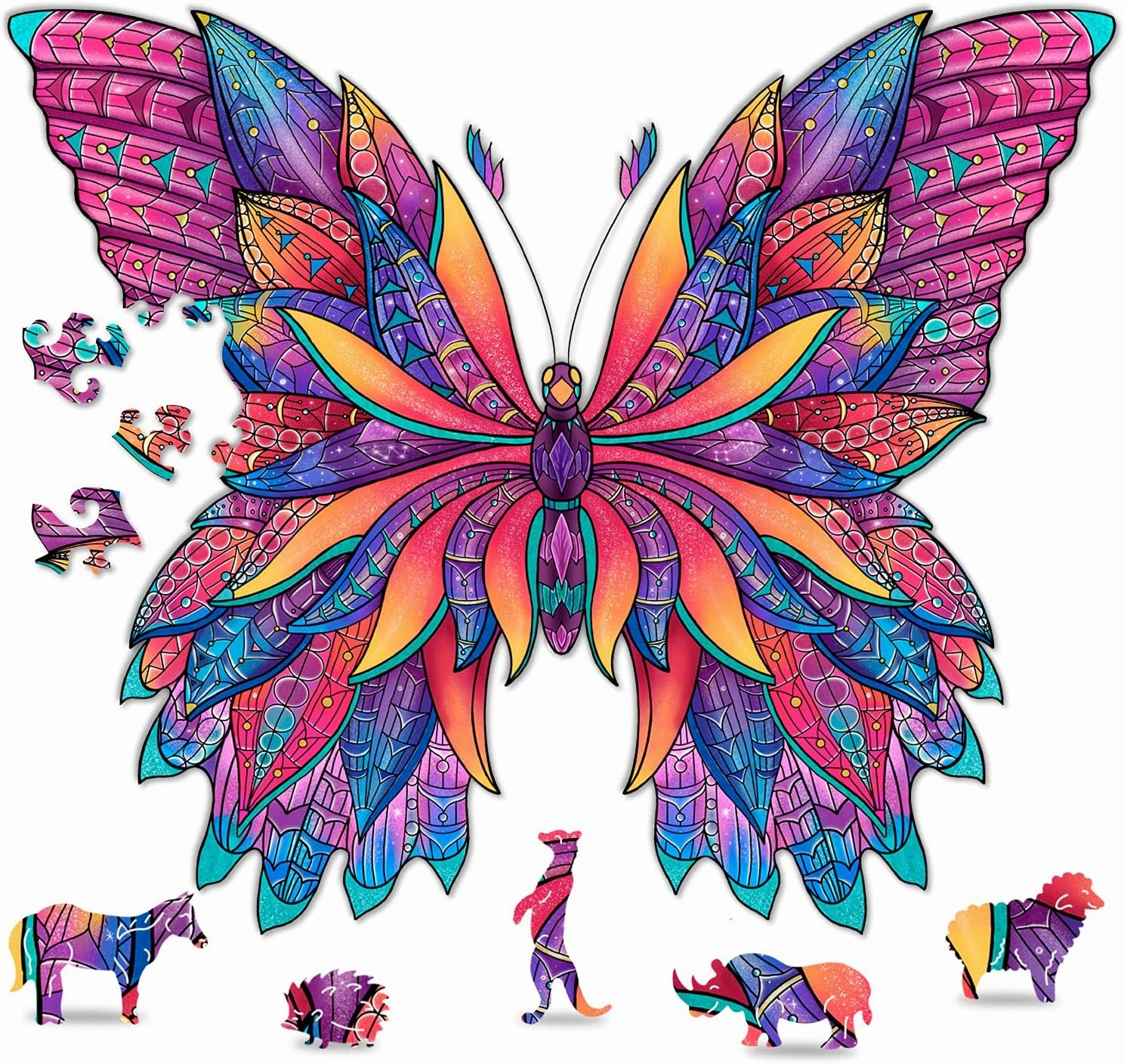 Animal Wooden Jigsaw Puzzles for Kids (12  Years) Adult, Teens, Family; Majestic Animal Shaped Natural Wood Puzzle, Medium Level, 9.8x8.2 in.(25x21 cm),100 pcs, S - Size – Butterfly
