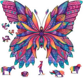 Animal Wooden Jigsaw Puzzles for Kids (12  Years) Adult, Teens, Family; Majestic Animal Shaped Natural Wood Puzzle, Medium Level, 9.8x8.2 in.(25x21 cm),100 pcs, S - Size – Butterfly