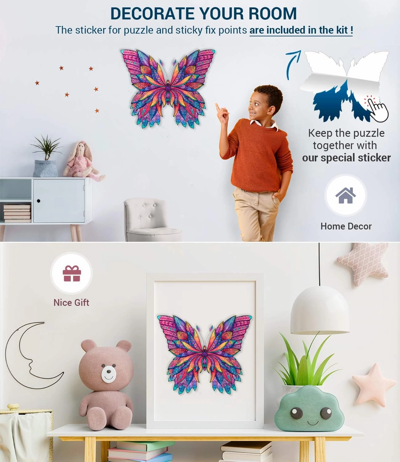 Animal Wooden Jigsaw Puzzles for Kids (12  Years) Adult, Teens, Family; Majestic Animal Shaped Natural Wood Puzzle, Medium Level, 9.8x8.2 in.(25x21 cm),100 pcs, S - Size – Butterfly