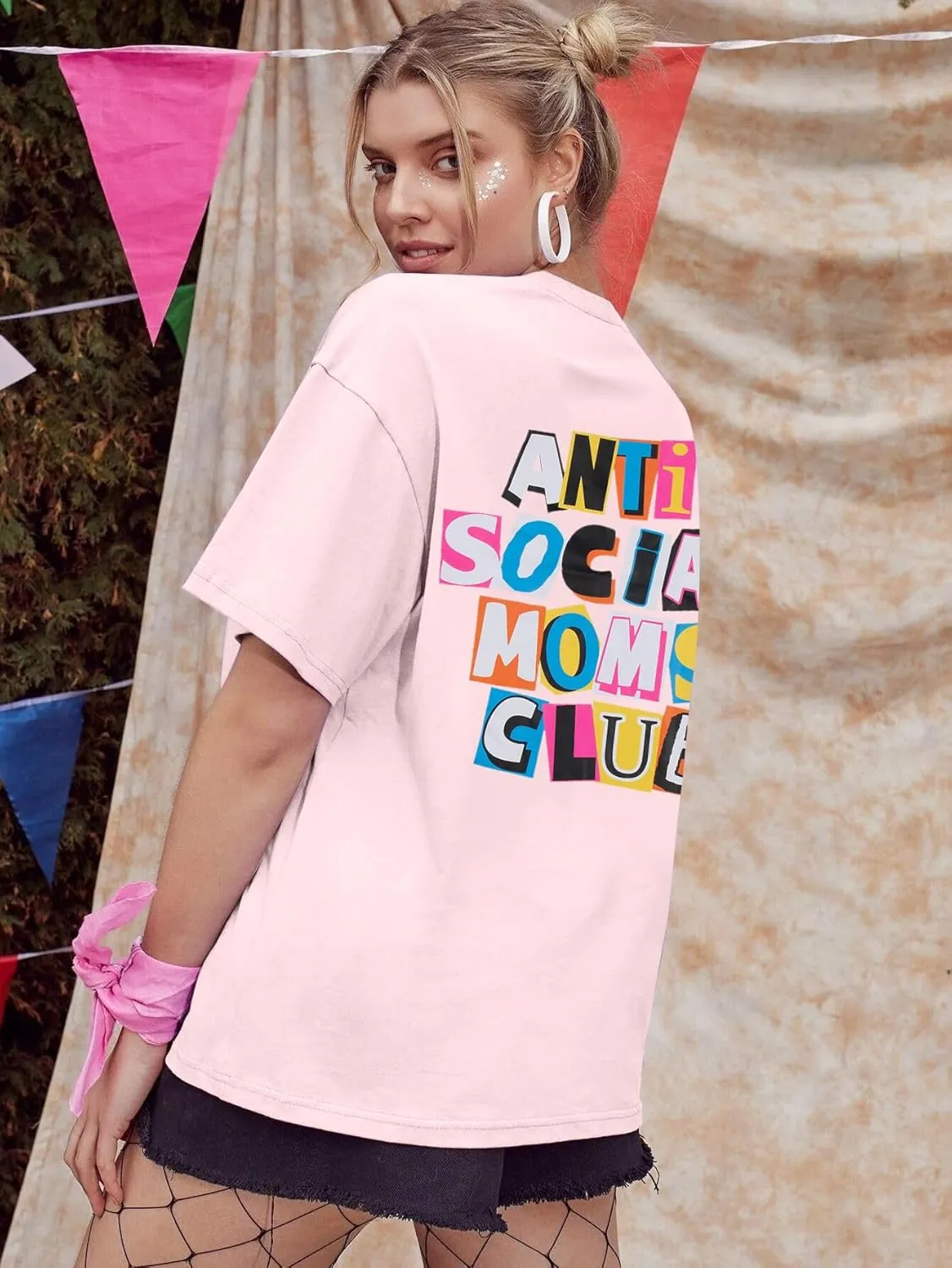 Anti Social Mom Club Shirt Oversized Mama Shirts Funny Mom Life Graphic Tee Casual Short Sleeve Tops