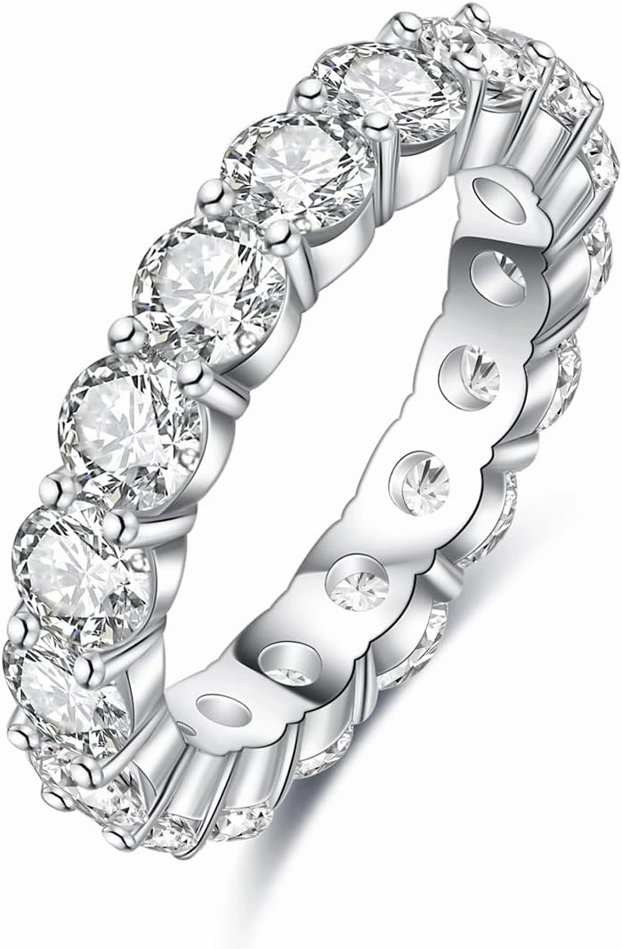 AnuClub Moissanite Eternity Ring, Round/Emerald/Princess Cut 5cttw D Color 925 Sterling Silver Wedding Band Rings for Women