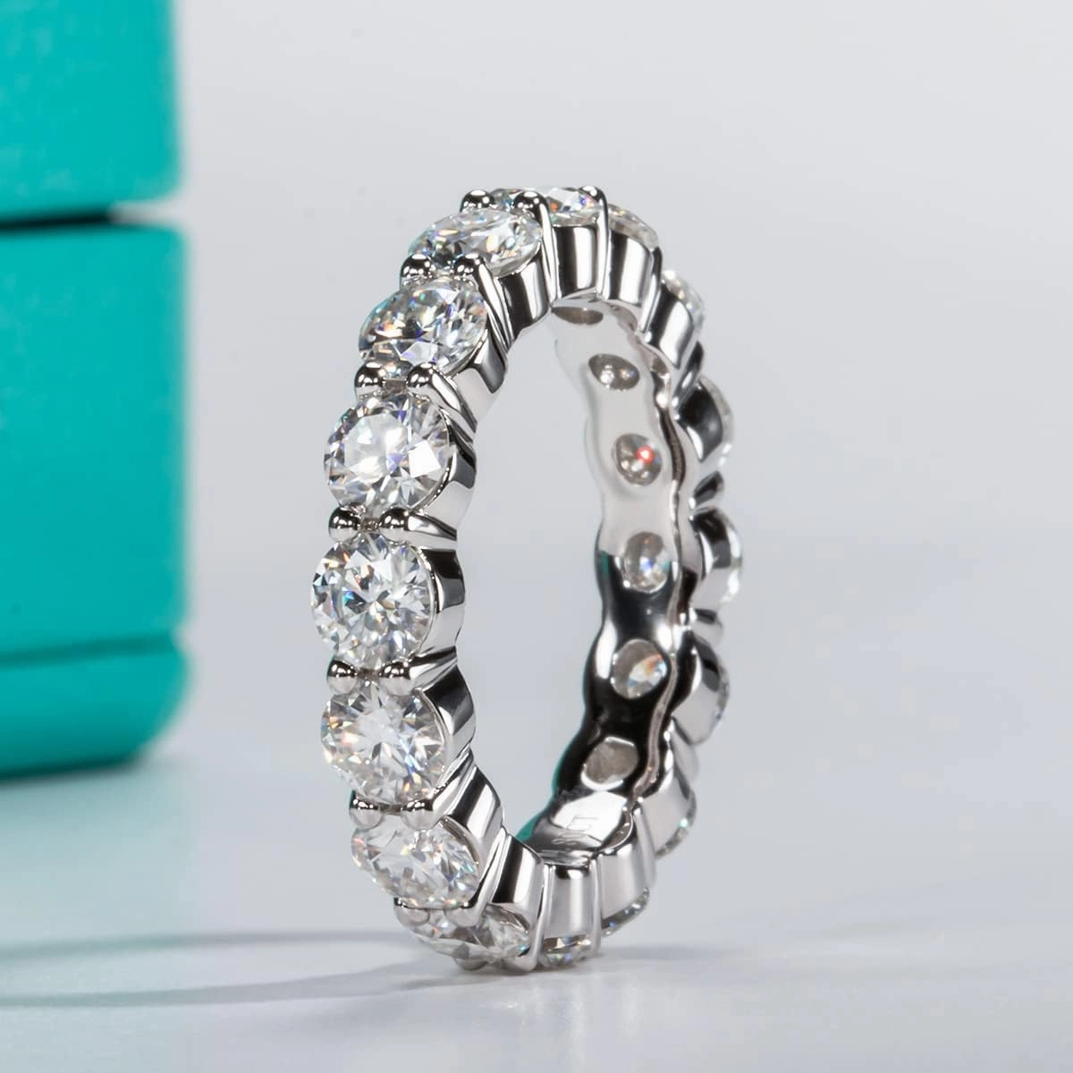AnuClub Moissanite Eternity Ring, Round/Emerald/Princess Cut 5cttw D Color 925 Sterling Silver Wedding Band Rings for Women