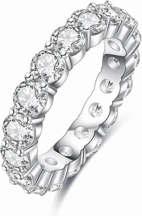 AnuClub Moissanite Eternity Ring, Round/Emerald/Princess Cut 5cttw D Color 925 Sterling Silver Wedding Band Rings for Women