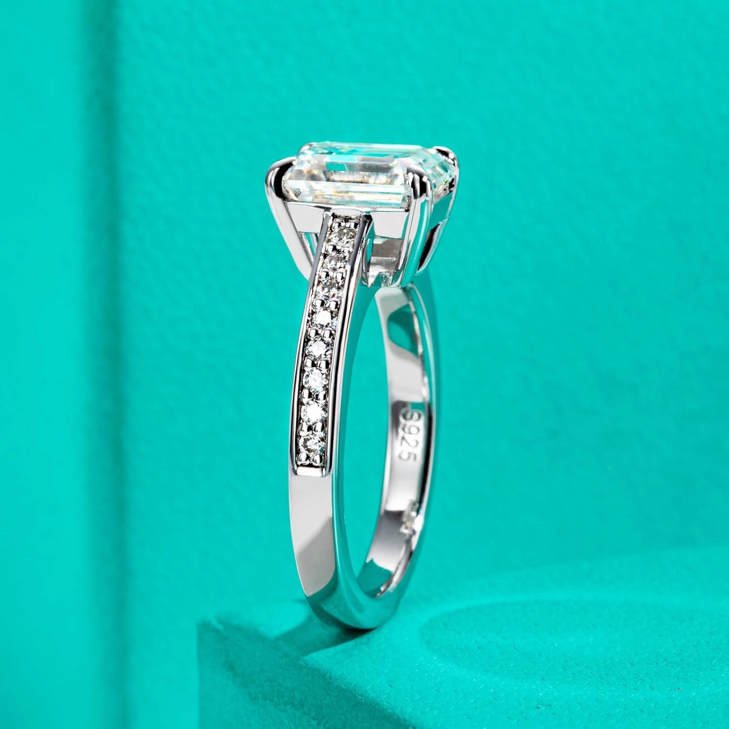 AnuClub Moissanite Wedding Ring 3.2-4cttw(3CT Center Stone) D Color VVS1 925 Sterling Silver Radiant/Emerald/Pear Cut Engagement Promise Rings for Women with Certificate