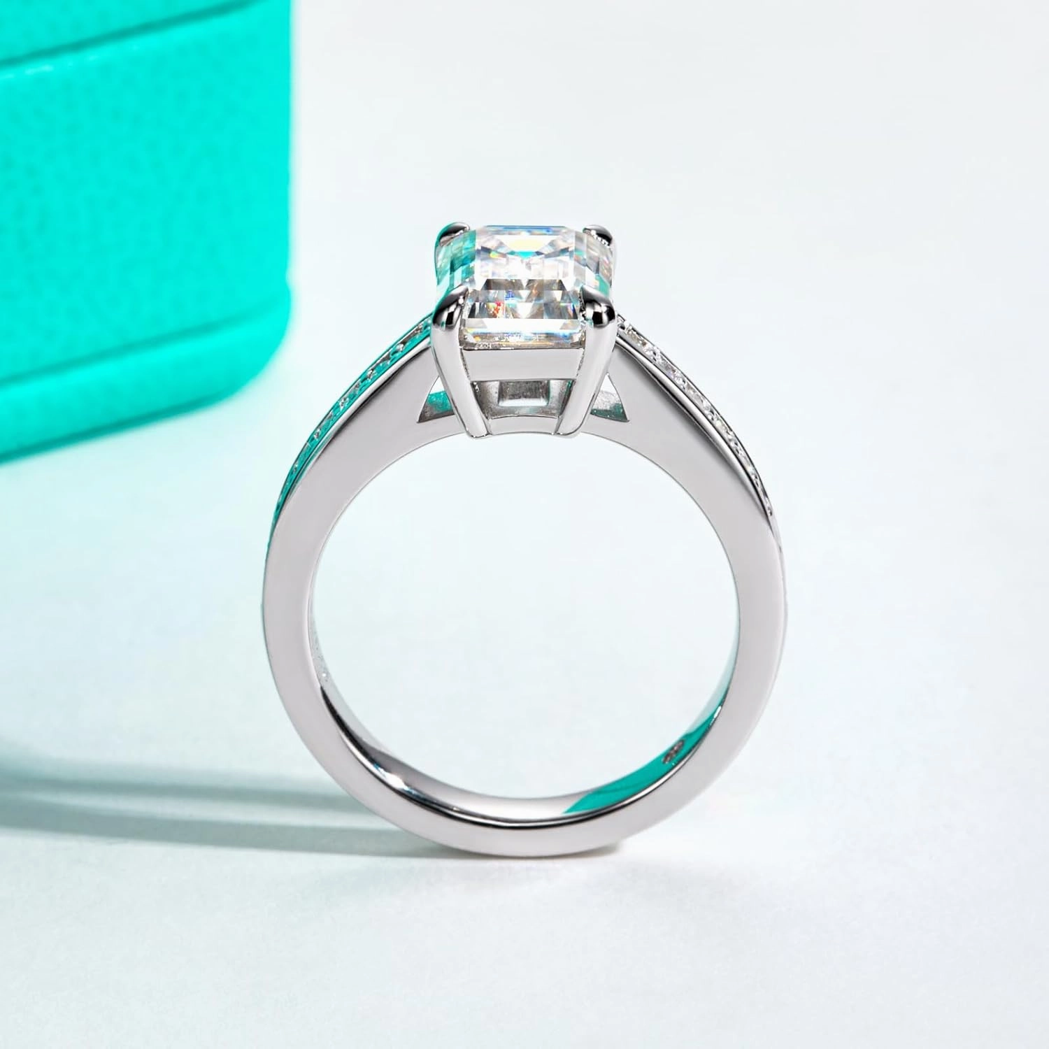 AnuClub Moissanite Wedding Ring 3.2-4cttw(3CT Center Stone) D Color VVS1 925 Sterling Silver Radiant/Emerald/Pear Cut Engagement Promise Rings for Women with Certificate