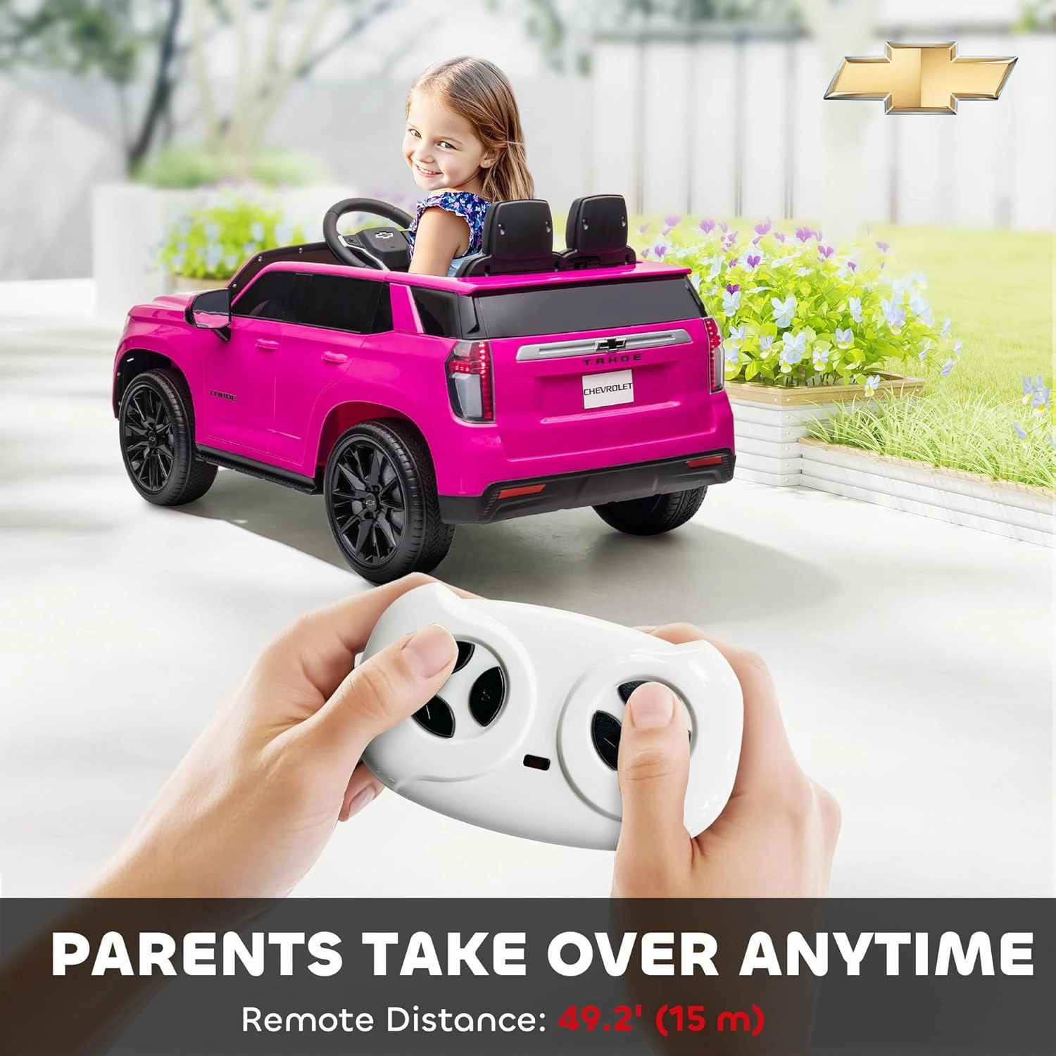 Aosom Licensed Chevrolet Tahoe Car for Kids, 12V Ride on Car with Parent Remote Control, LED Lights, Music, 4 Wheeler Suspension, 3 Speeds, Kids Electric Vehicle for Aged 3 , Pink
