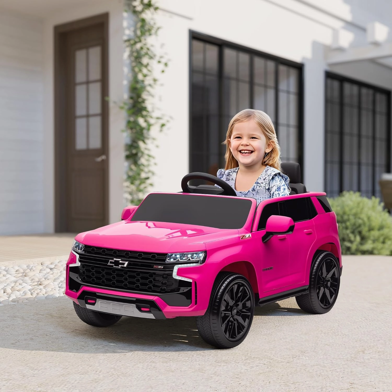 Aosom Licensed Chevrolet Tahoe Car for Kids, 12V Ride on Car with Parent Remote Control, LED Lights, Music, 4 Wheeler Suspension, 3 Speeds, Kids Electric Vehicle for Aged 3 , Pink