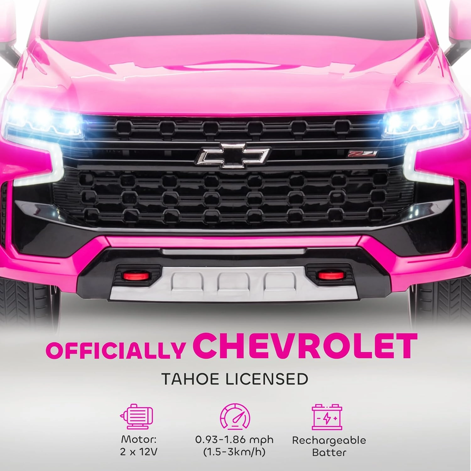 Aosom Licensed Chevrolet Tahoe Car for Kids, 12V Ride on Car with Parent Remote Control, LED Lights, Music, 4 Wheeler Suspension, 3 Speeds, Kids Electric Vehicle for Aged 3 , Pink