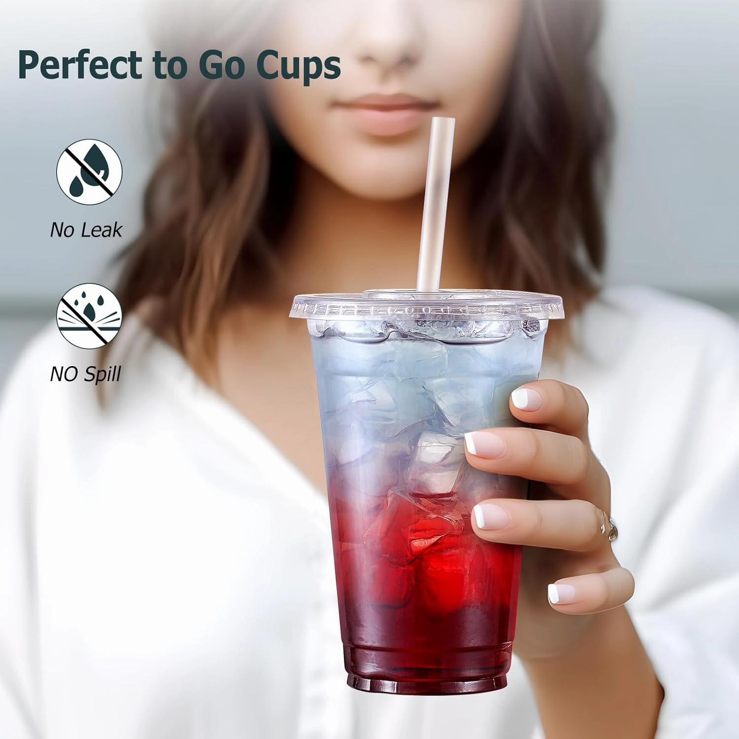AOZITA 100 Pack, 16 Oz Plastic Cups With Lids and Straws, Iced Coffee Cups With Lids Disposable Clear Cups With Lids - for Iced Coffee, Smoothie, Milkshake and Cold Drinks