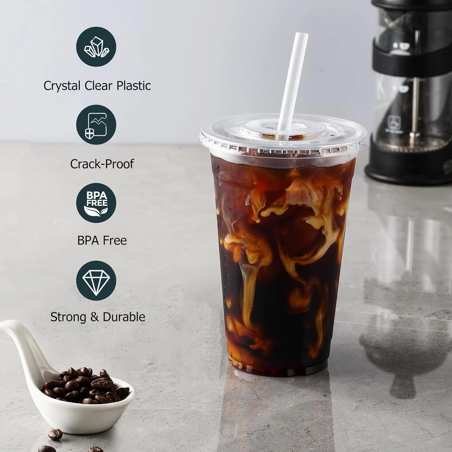 AOZITA 100 Pack, 16 Oz Plastic Cups With Lids and Straws, Iced Coffee Cups With Lids Disposable Clear Cups With Lids - for Iced Coffee, Smoothie, Milkshake and Cold Drinks