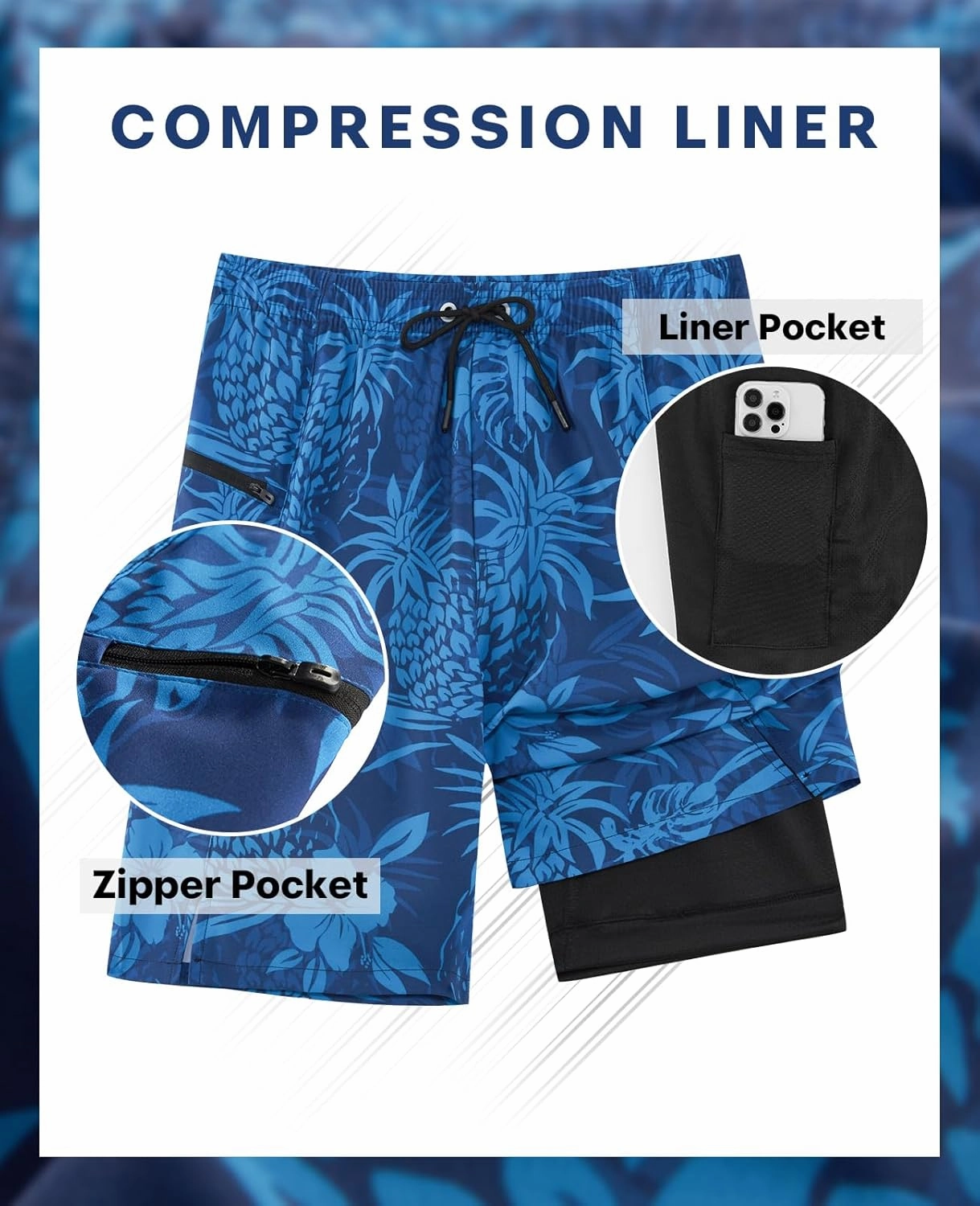 APTRO 2 in 1 Men's Swim Trunks 9" with Zipper Pockets Bathing Suit Built-in Board Shorts Swimwear Long Shorts